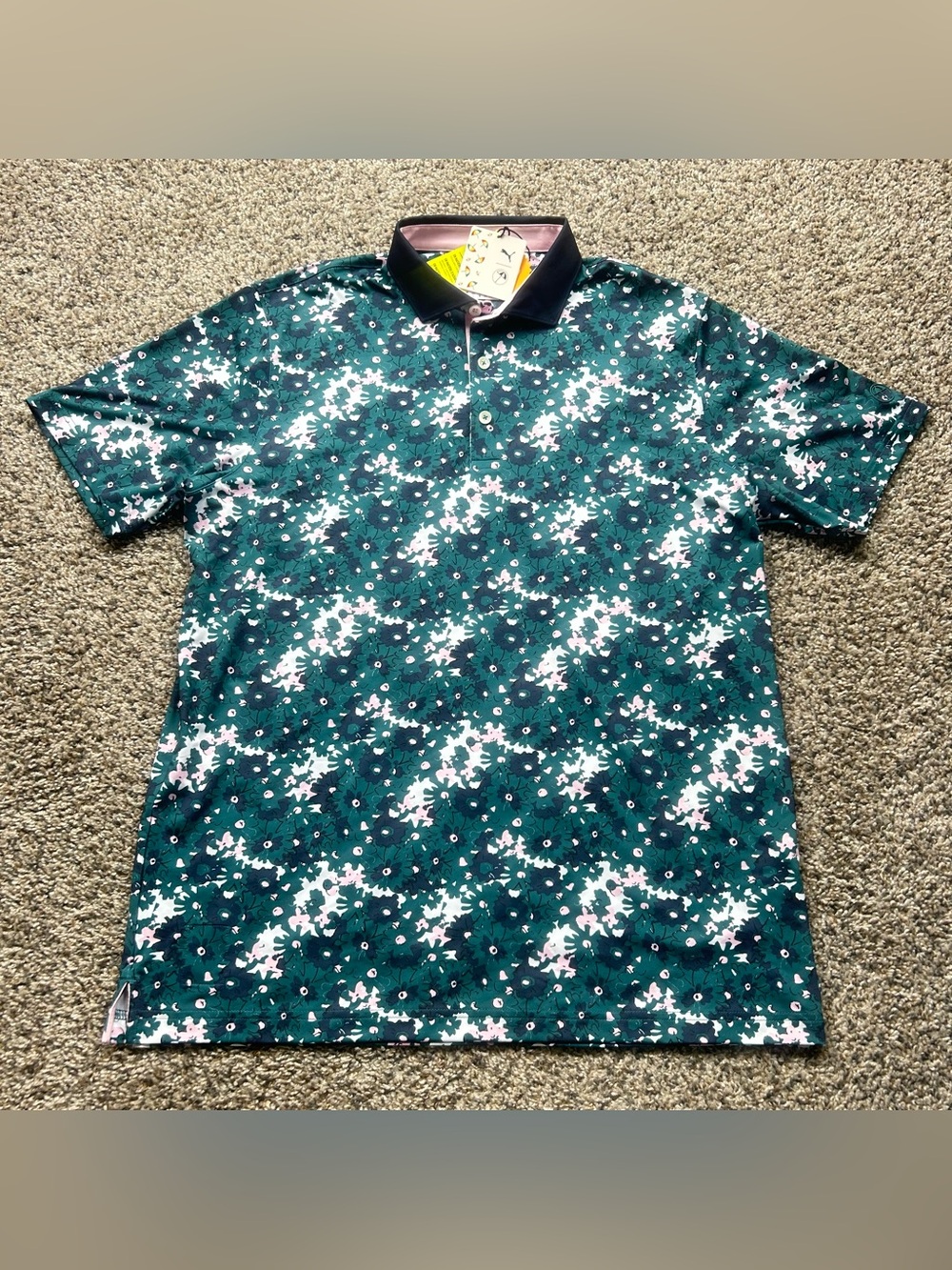 Puma x Arnold Palmer Floral Polo Cold Green Mens Size Small 623954-04